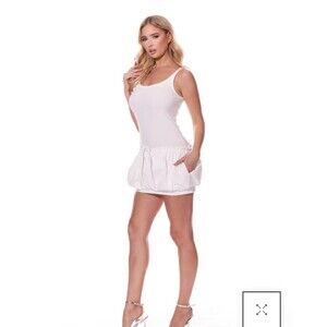 Galita White Bubble Mini Dress romper shorts scoop neck sleeveless size L